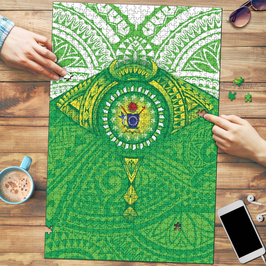 Cook Islands Manta Ray Puzzle Kuki Airani Tattoo Green Color LT14 Green - Polynesian Pride