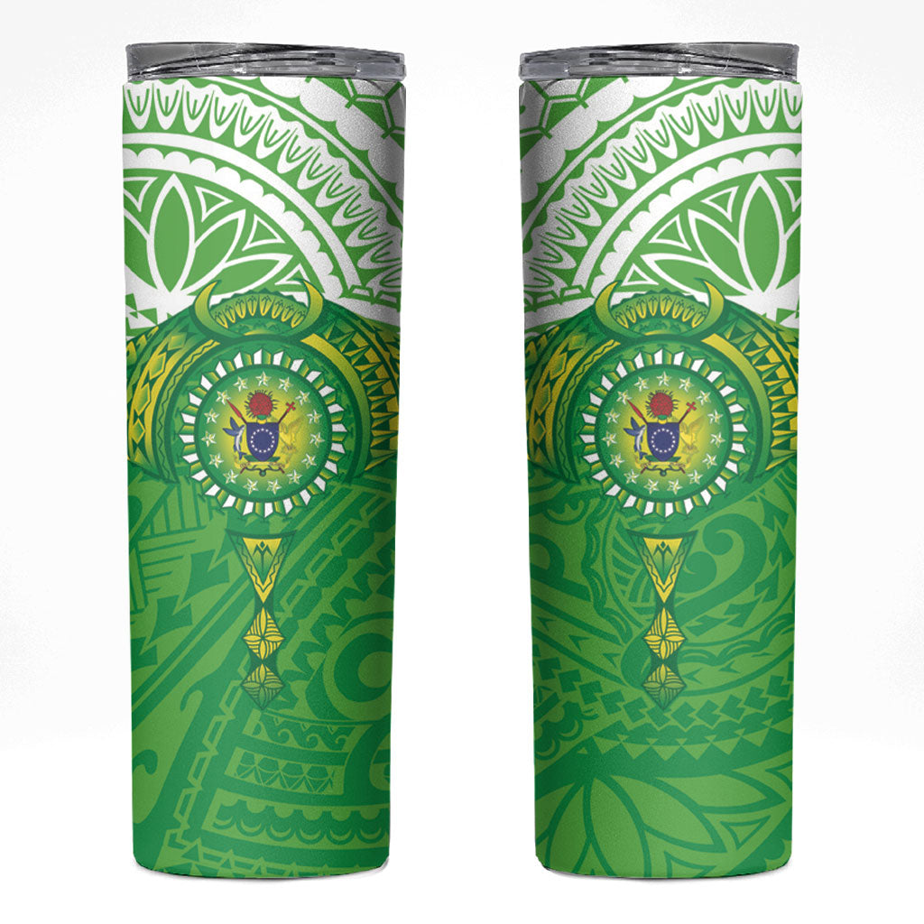 Cook Islands Manta Ray Skinny Tumbler Kuki Airani Tattoo Green Color