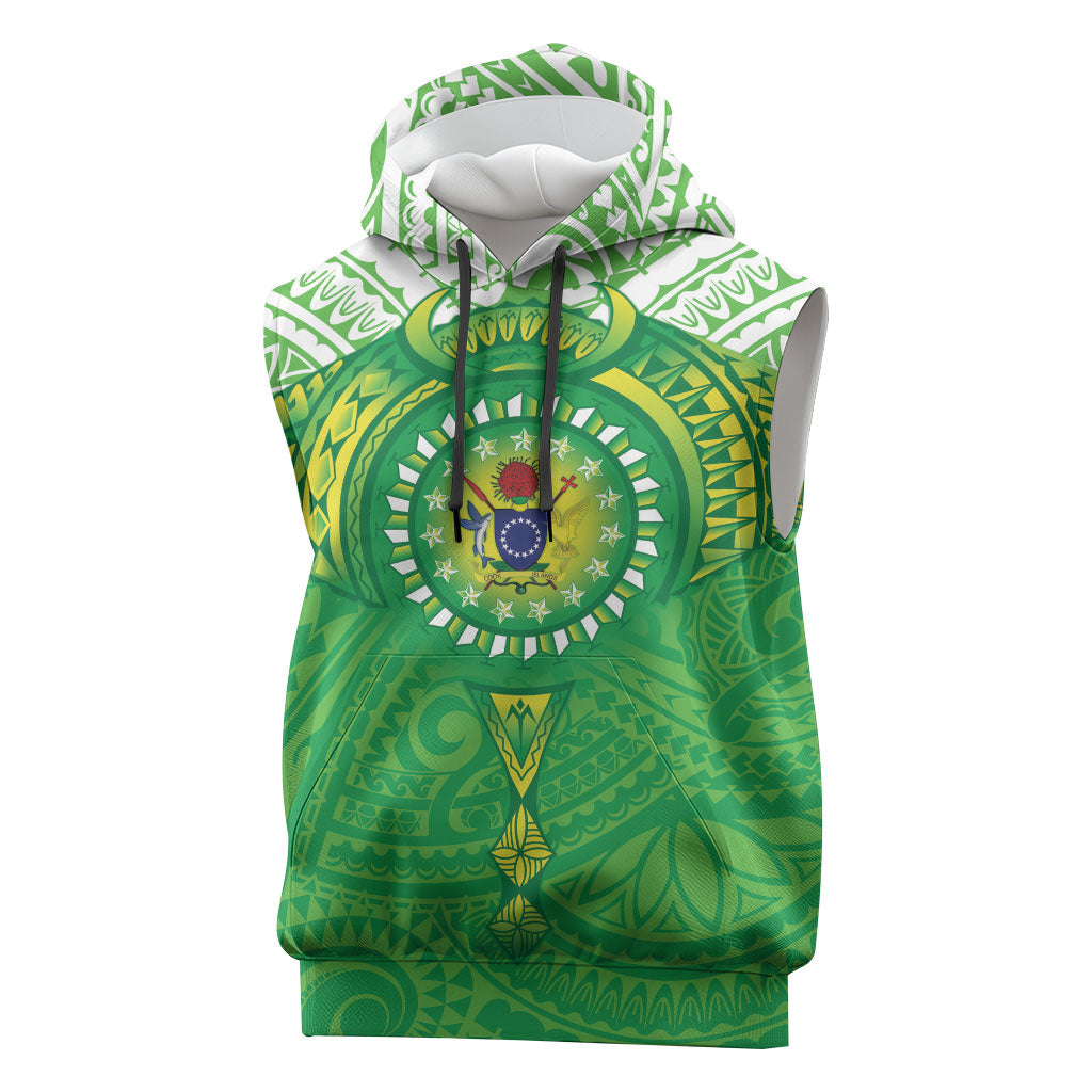 Cook Islands Manta Ray Sleeveless Hoodie Kuki Airani Tattoo Green Color LT14 Green - Polynesian Pride
