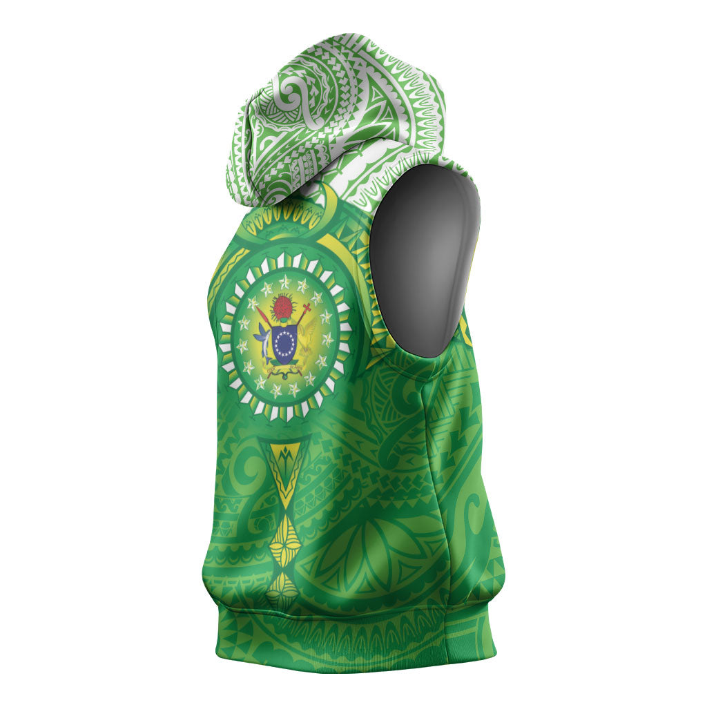 Cook Islands Manta Ray Sleeveless Hoodie Kuki Airani Tattoo Green Color LT14 - Polynesian Pride