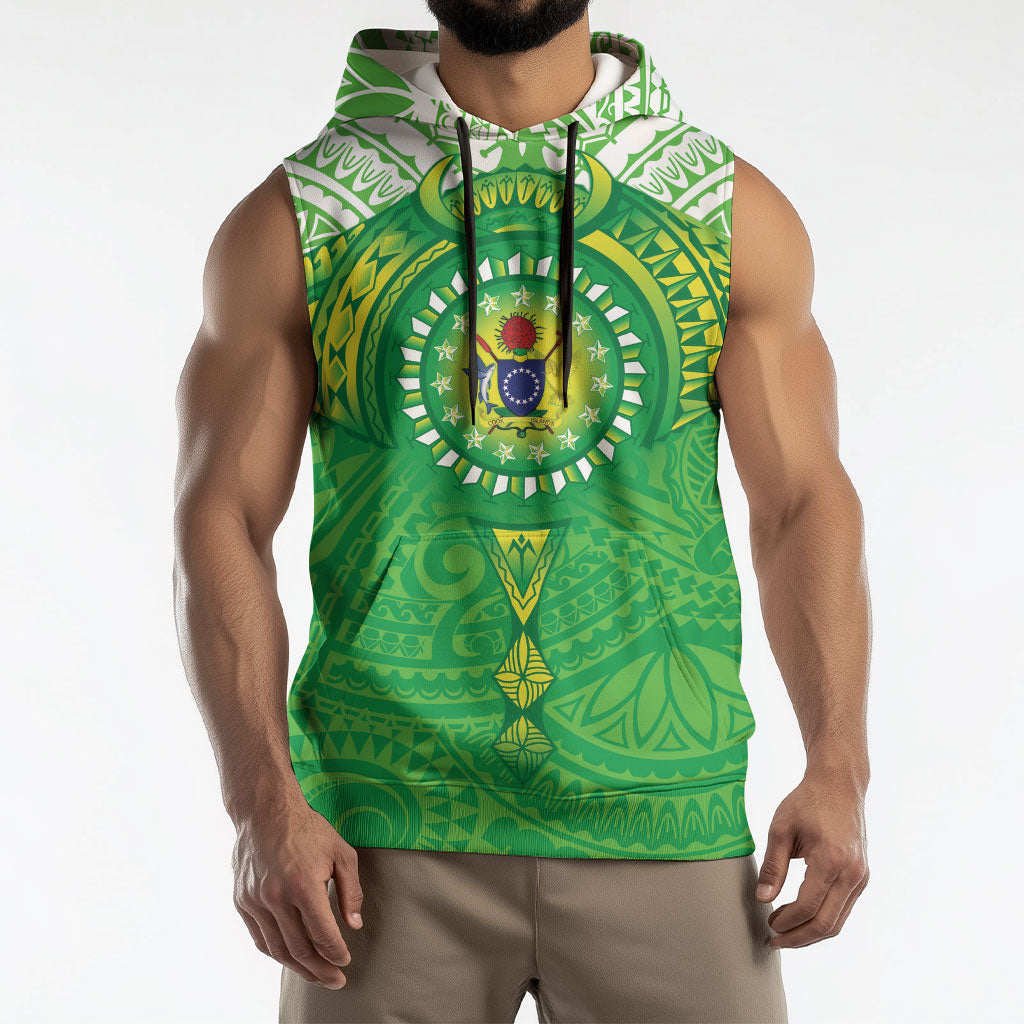 Cook Islands Manta Ray Sleeveless Hoodie Kuki Airani Tattoo Green Color LT14 - Polynesian Pride