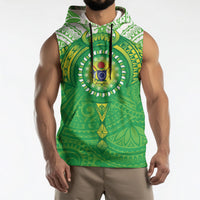 Cook Islands Manta Ray Sleeveless Hoodie Kuki Airani Tattoo Green Color LT14 - Polynesian Pride