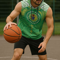 Cook Islands Manta Ray Sleeveless Hoodie Kuki Airani Tattoo Green Color LT14 - Polynesian Pride