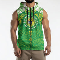 Cook Islands Manta Ray Sleeveless Zip Hoodie Kuki Airani Tattoo Green Color