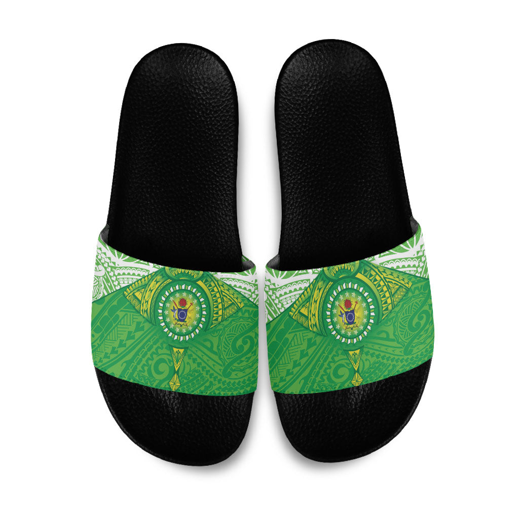 Cook Islands Manta Ray Slide Sandals Kuki Airani Tattoo Green Color LT14 Green - Polynesian Pride