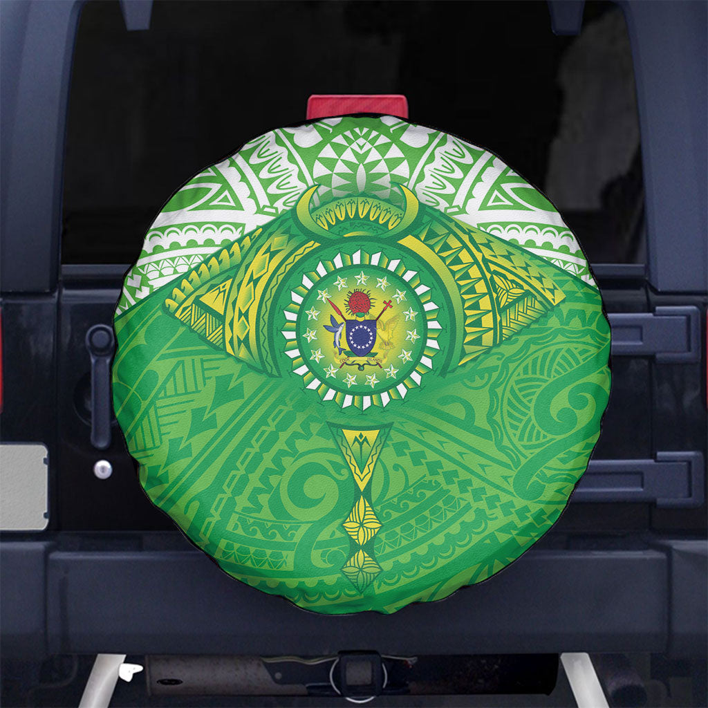 Cook Islands Manta Ray Spare Tire Cover Kuki Airani Tattoo Green Color LT14 No hole Green - Polynesian Pride