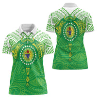 Cook Islands Manta Ray Women Polo Shirt Kuki Airani Tattoo Green Color