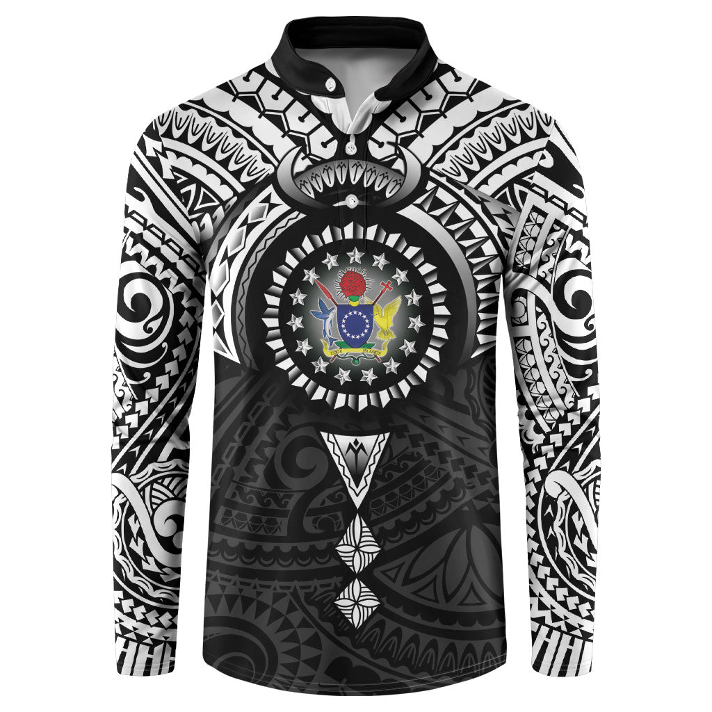 Cook Islands Manta Ray Button Sweatshirt Kuki Airani Tattoo Black Color LT14 Black - Polynesian Pride