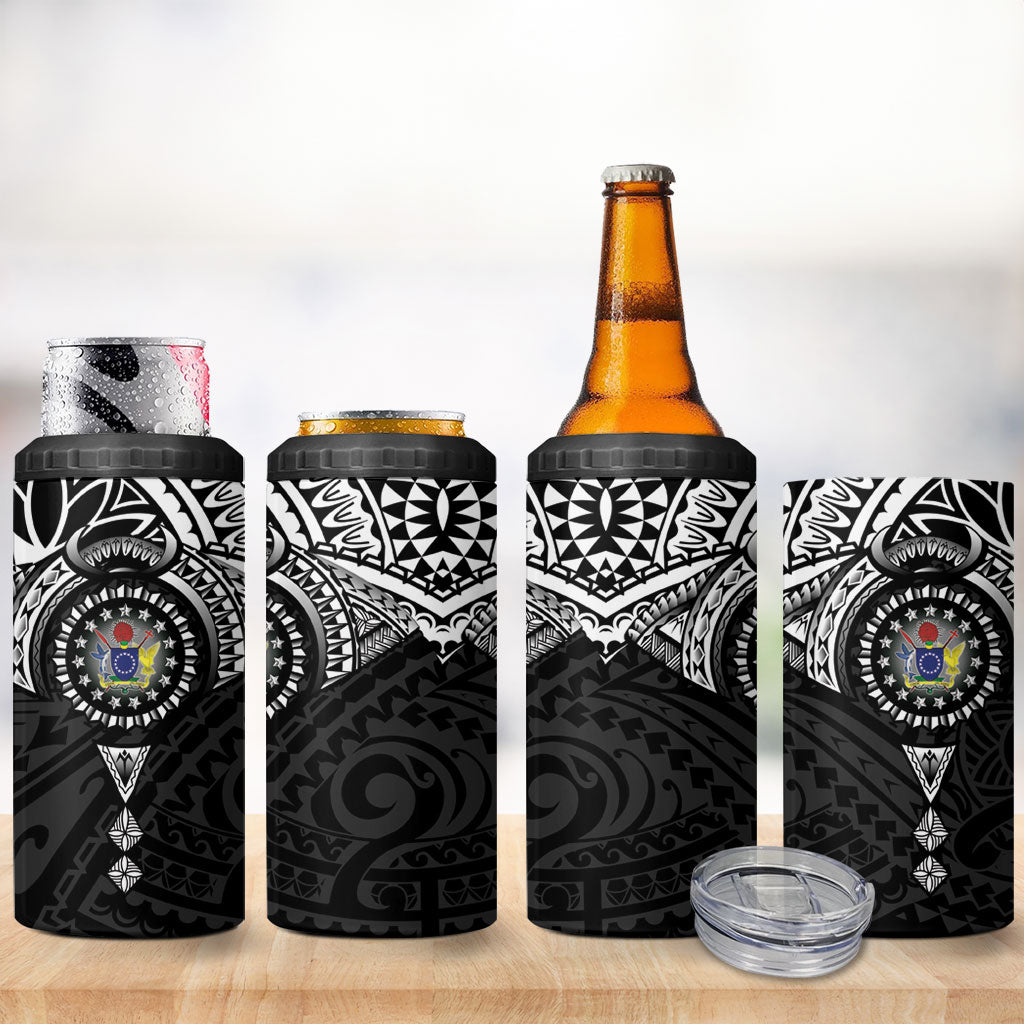 Cook Islands Manta Ray 4 in 1 Can Cooler Tumbler Kuki Airani Tattoo Black Color
