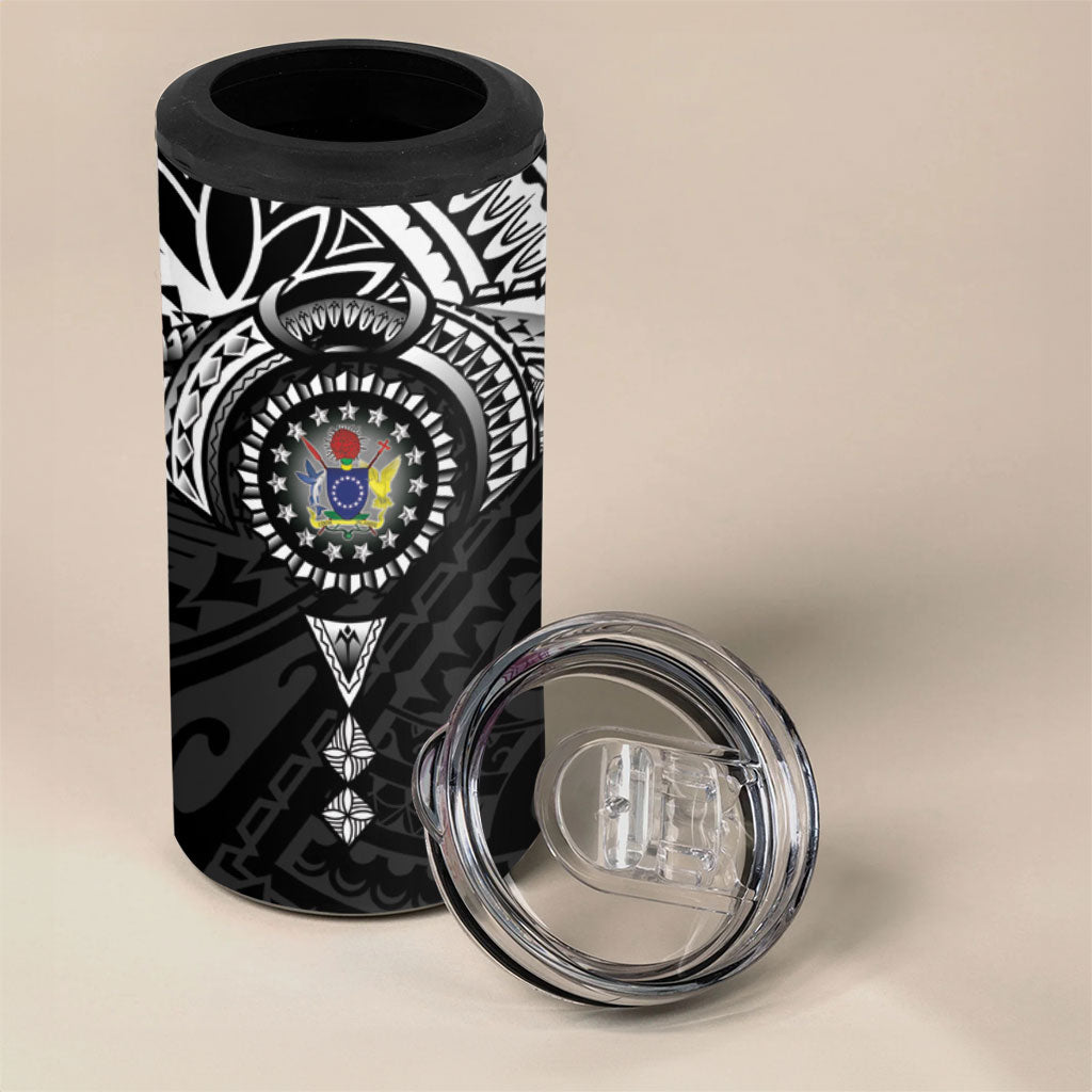 Cook Islands Manta Ray 4 in 1 Can Cooler Tumbler Kuki Airani Tattoo Black Color