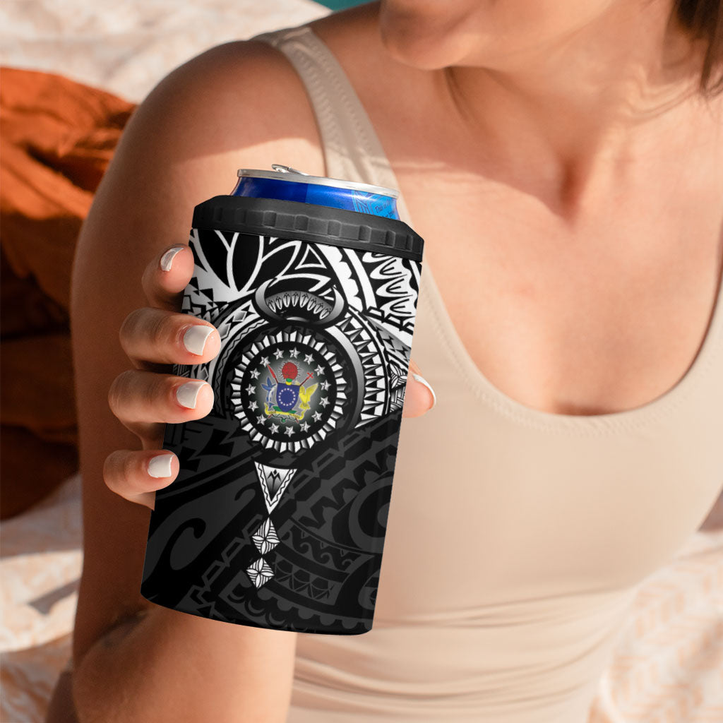 Cook Islands Manta Ray 4 in 1 Can Cooler Tumbler Kuki Airani Tattoo Black Color