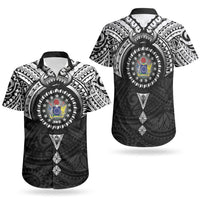 Cook Islands Manta Ray Couples Matching Off The Shoulder Long Sleeve Dress and Hawaiian Shirt Kuki Airani Tattoo Black Color LT14 - Polynesian Pride