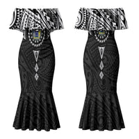 Cook Islands Manta Ray Family Matching Mermaid Dress and Hawaiian Shirt Kuki Airani Tattoo Black Color LT14 Mom's Dress Black - Polynesian Pride
