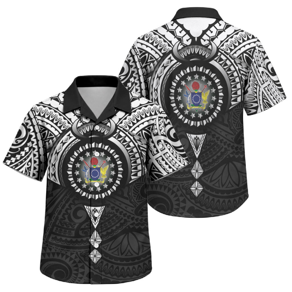 Cook Islands Manta Ray Family Matching Off Shoulder Maxi Dress and Hawaiian Shirt Kuki Airani Tattoo Black Color LT14 Son's Shirt Black - Polynesian Pride