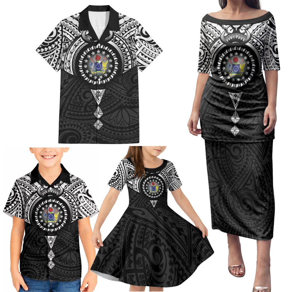 Cook Islands Manta Ray Family Matching Puletasi and Hawaiian Shirt Kuki Airani Tattoo Black Color LT14 - Polynesian Pride