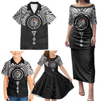 Cook Islands Manta Ray Family Matching Puletasi and Hawaiian Shirt Kuki Airani Tattoo Black Color LT14 - Polynesian Pride
