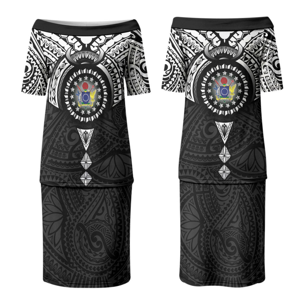 Cook Islands Manta Ray Family Matching Puletasi and Hawaiian Shirt Kuki Airani Tattoo Black Color LT14 Mom's Dress Black - Polynesian Pride