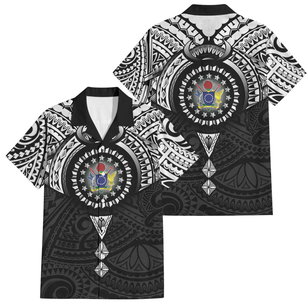 Cook Islands Manta Ray Family Matching Summer Maxi Dress and Hawaiian Shirt Kuki Airani Tattoo Black Color LT14 Dad's Shirt - Short Sleeve Black - Polynesian Pride