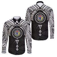 Cook Islands Manta Ray Family Matching Summer Maxi Dress and Hawaiian Shirt Kuki Airani Tattoo Black Color LT14 Dad's Shirt - Long Sleeve Black - Polynesian Pride