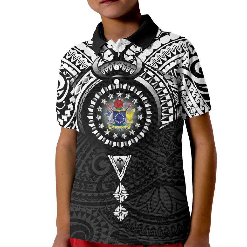 Cook Islands Manta Ray Kid Polo Shirt Kuki Airani Tattoo Black Color