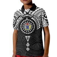 Cook Islands Manta Ray Kid Polo Shirt Kuki Airani Tattoo Black Color