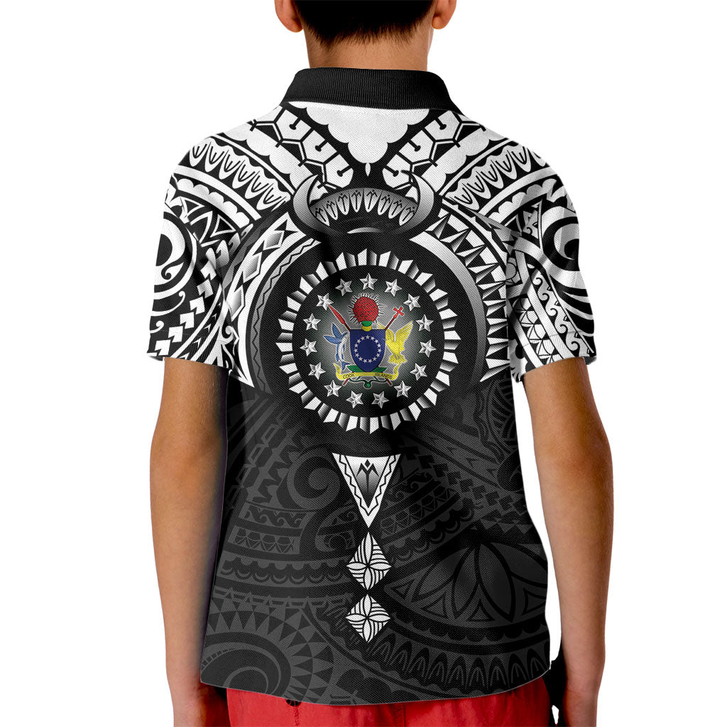 Cook Islands Manta Ray Kid Polo Shirt Kuki Airani Tattoo Black Color