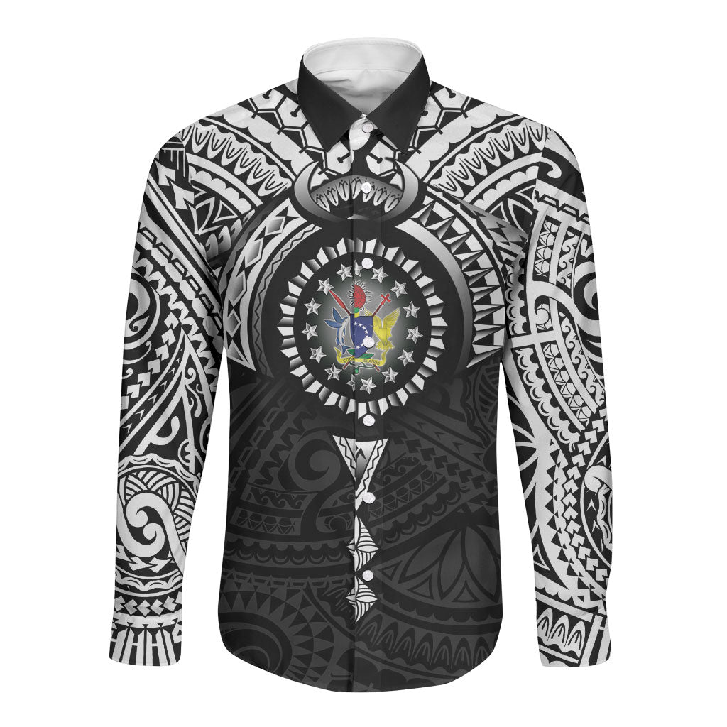 Cook Islands Manta Ray Long Sleeve Button Shirt Kuki Airani Tattoo Black Color LT14 Unisex Black - Polynesian Pride