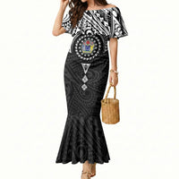 Cook Islands Manta Ray Mermaid Dress Kuki Airani Tattoo Black Color LT14 Women Black - Polynesian Pride