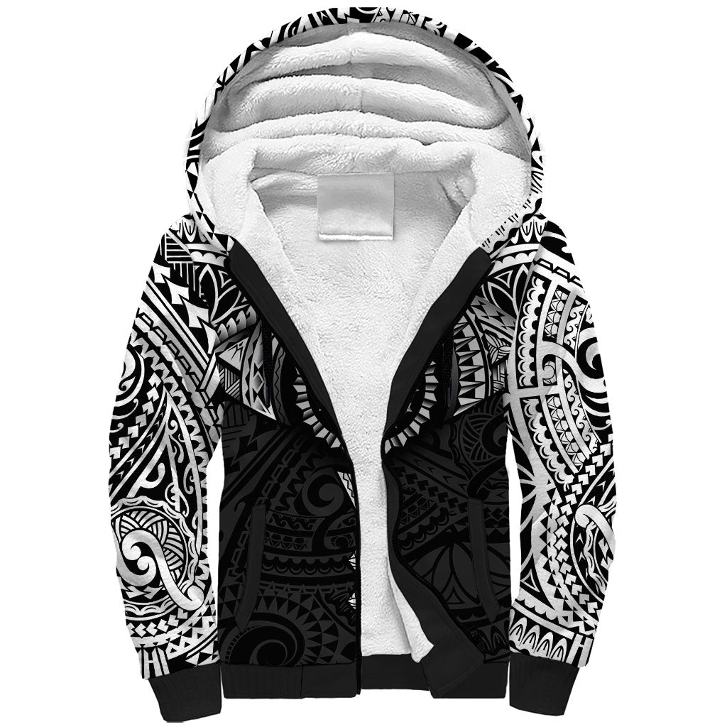 Cook Islands Manta Ray Sherpa Hoodie Kuki Airani Tattoo Black Color LT14 Unisex Black - Polynesian Pride