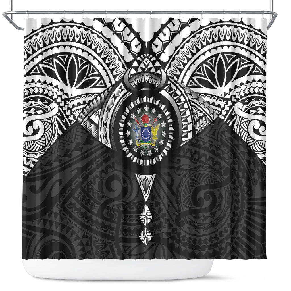 Cook Islands Manta Ray Shower Curtain Kuki Airani Tattoo Black Color LT14 Black - Polynesian Pride