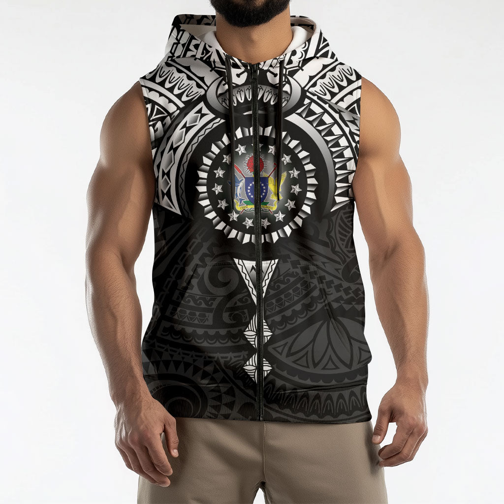 Cook Islands Manta Ray Sleeveless Zip Hoodie Kuki Airani Tattoo Black Color