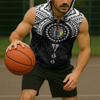 Cook Islands Manta Ray Sleeveless Zip Hoodie Kuki Airani Tattoo Black Color