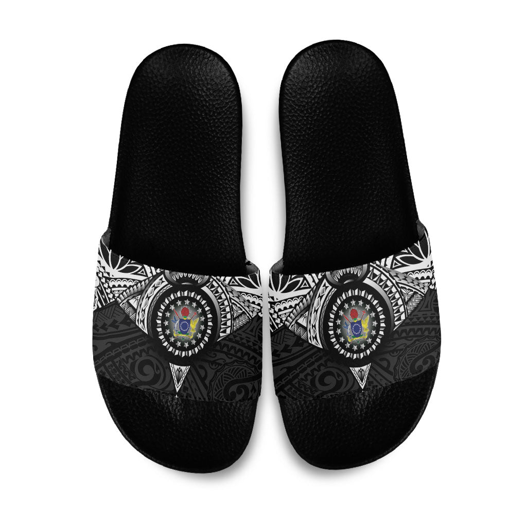 Cook Islands Manta Ray Slide Sandals Kuki Airani Tattoo Black Color LT14 Black - Polynesian Pride