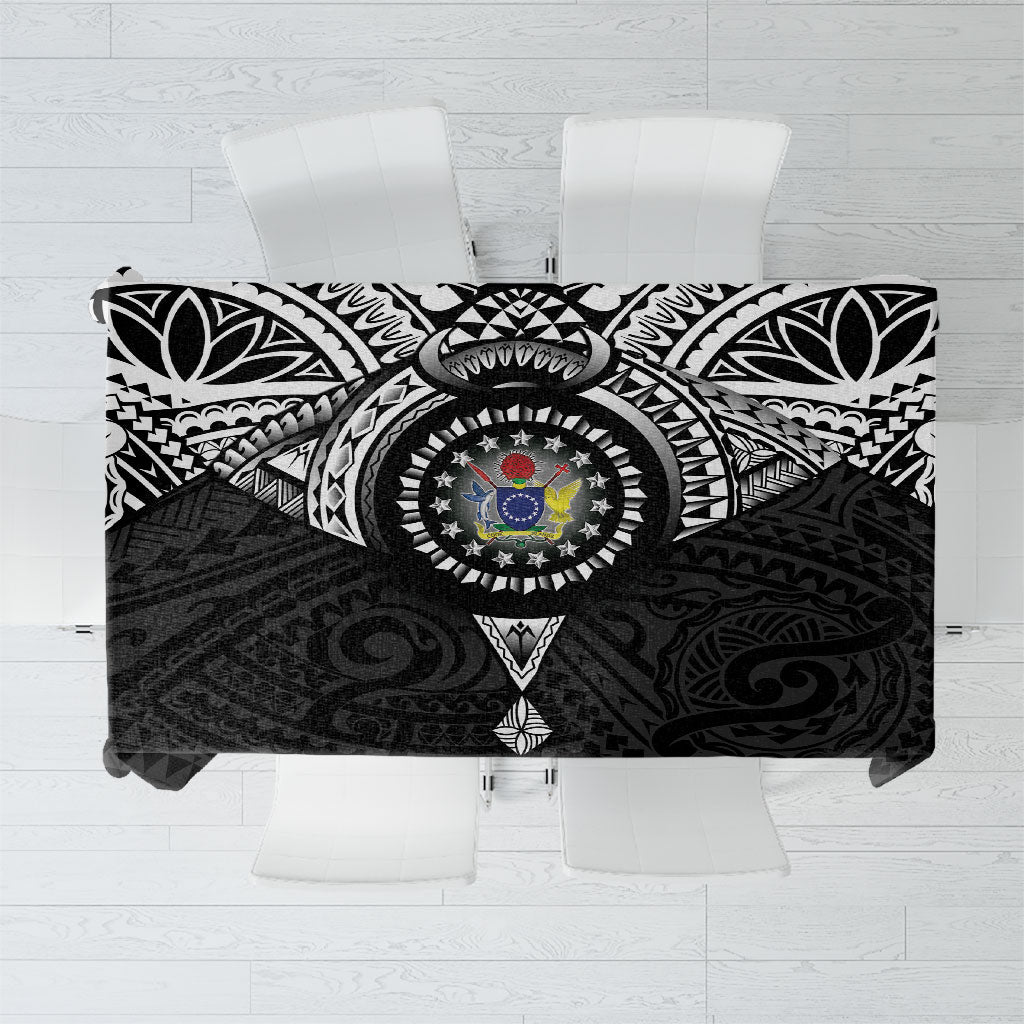 Cook Islands Manta Ray Tablecloth Kuki Airani Tattoo Black Color