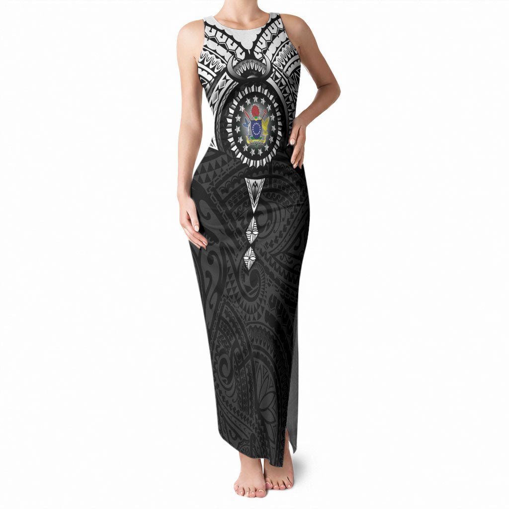 Cook Islands Manta Ray Tank Maxi Dress Kuki Airani Tattoo Black Color