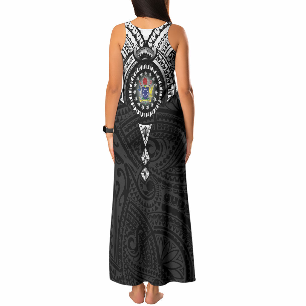 Cook Islands Manta Ray Tank Maxi Dress Kuki Airani Tattoo Black Color