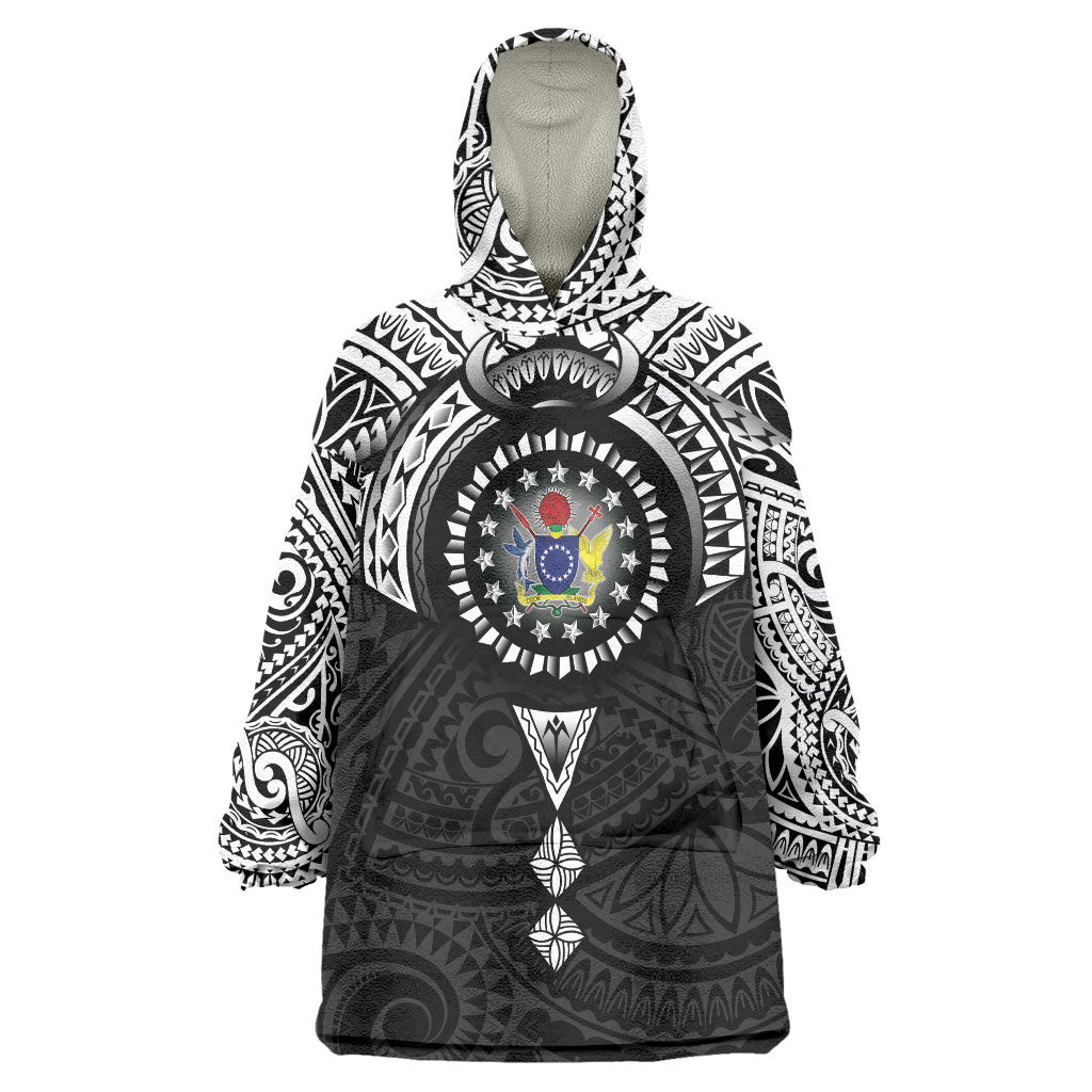 Cook Islands Manta Ray Wearable Blanket Hoodie Kuki Airani Tattoo Black Color