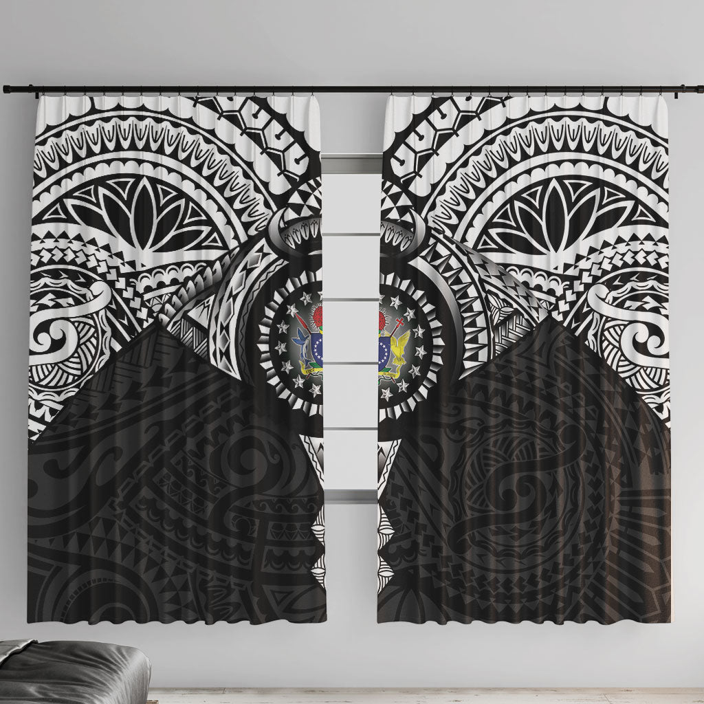 Cook Islands Manta Ray Window Curtain Kuki Airani Tattoo Black Color LT14 With Hooks Black - Polynesian Pride
