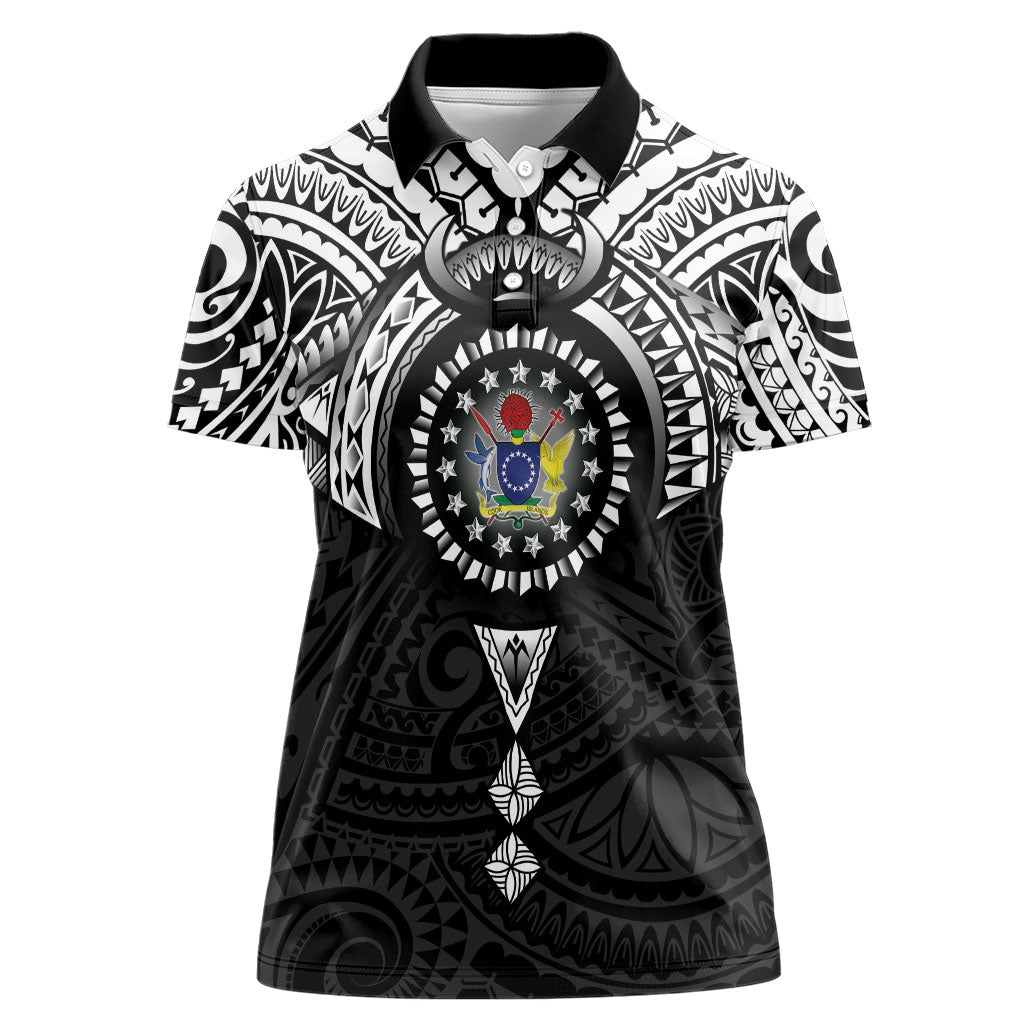 Cook Islands Manta Ray Women Polo Shirt Kuki Airani Tattoo Black Color