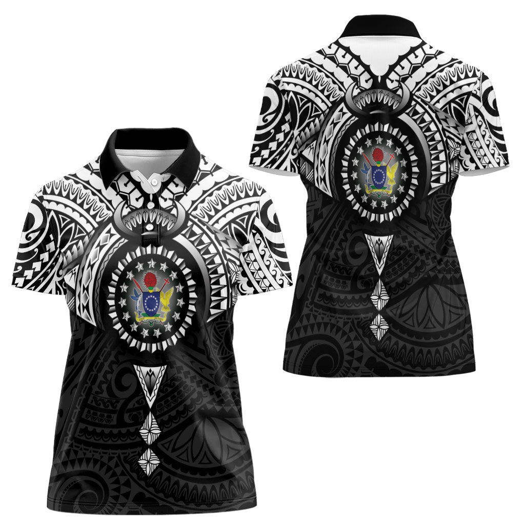 Cook Islands Manta Ray Women Polo Shirt Kuki Airani Tattoo Black Color