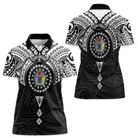 Cook Islands Manta Ray Women Polo Shirt Kuki Airani Tattoo Black Color