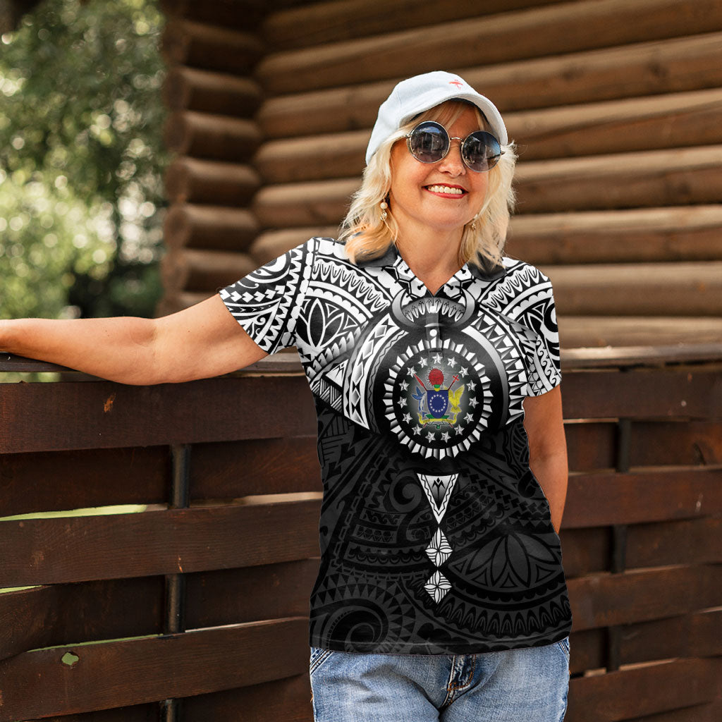 Cook Islands Manta Ray Women Polo Shirt Kuki Airani Tattoo Black Color