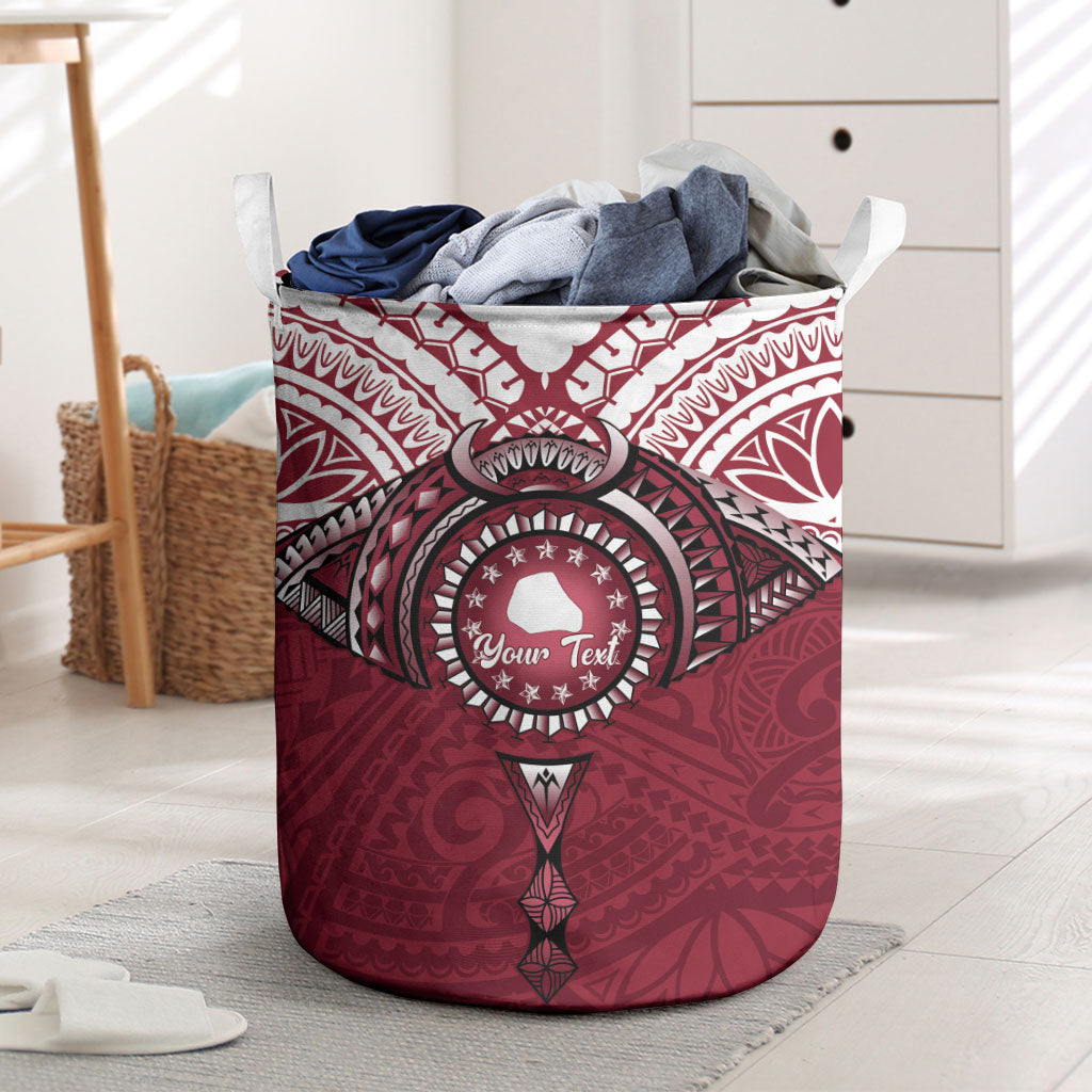 Personalised Cook Islands Mangaia Laundry Basket Map With Kuki Airani Manta Ray Tattoo LT14 Maroon - Polynesian Pride