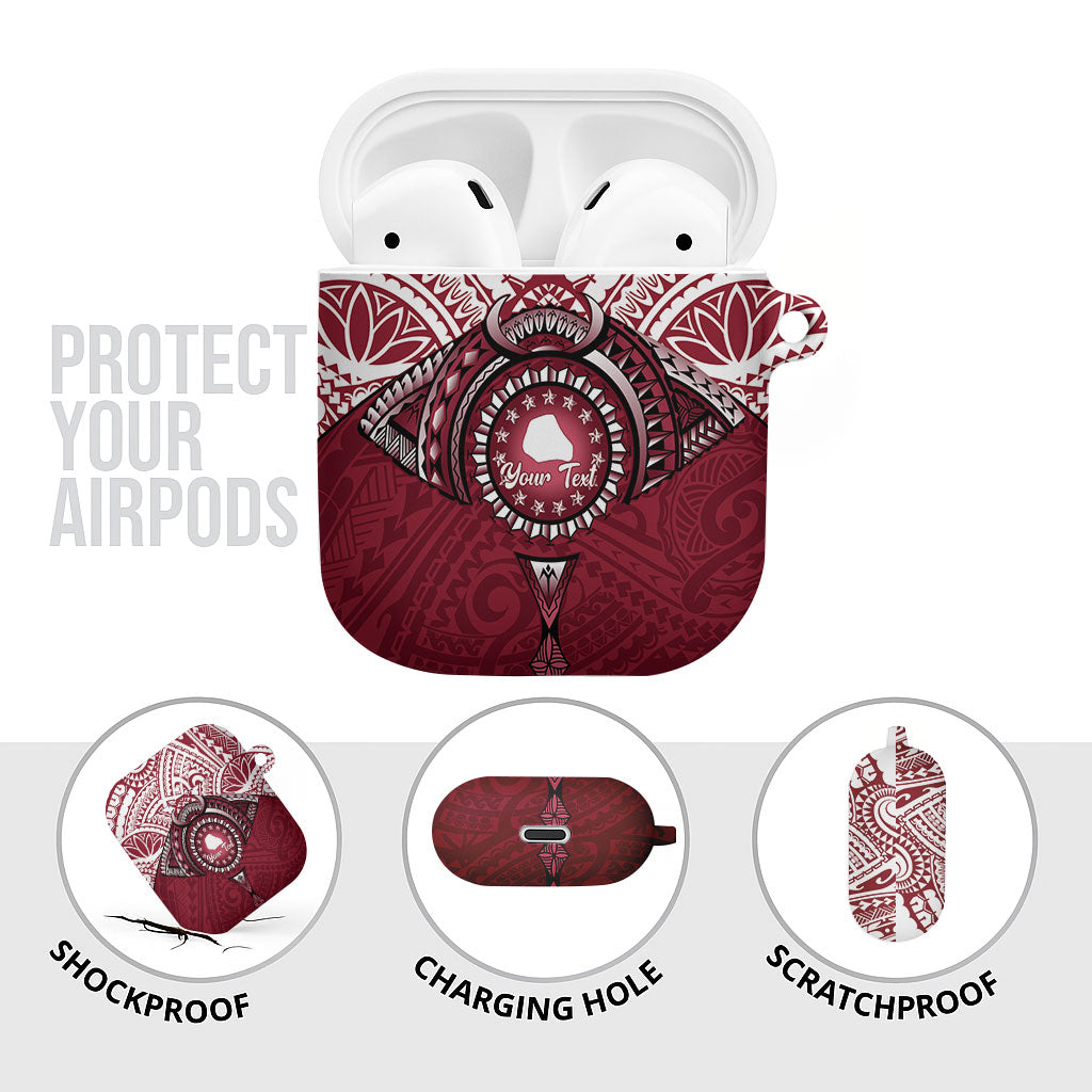 Personalised Cook Islands Mangaia AirPods Case Map With Kuki Airani Manta Ray Tattoo