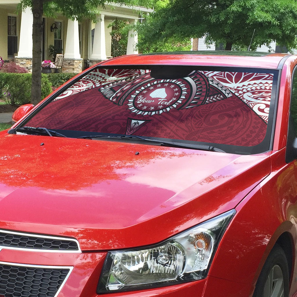 Personalised Cook Islands Mangaia Auto Sun Shade Map With Kuki Airani Manta Ray Tattoo