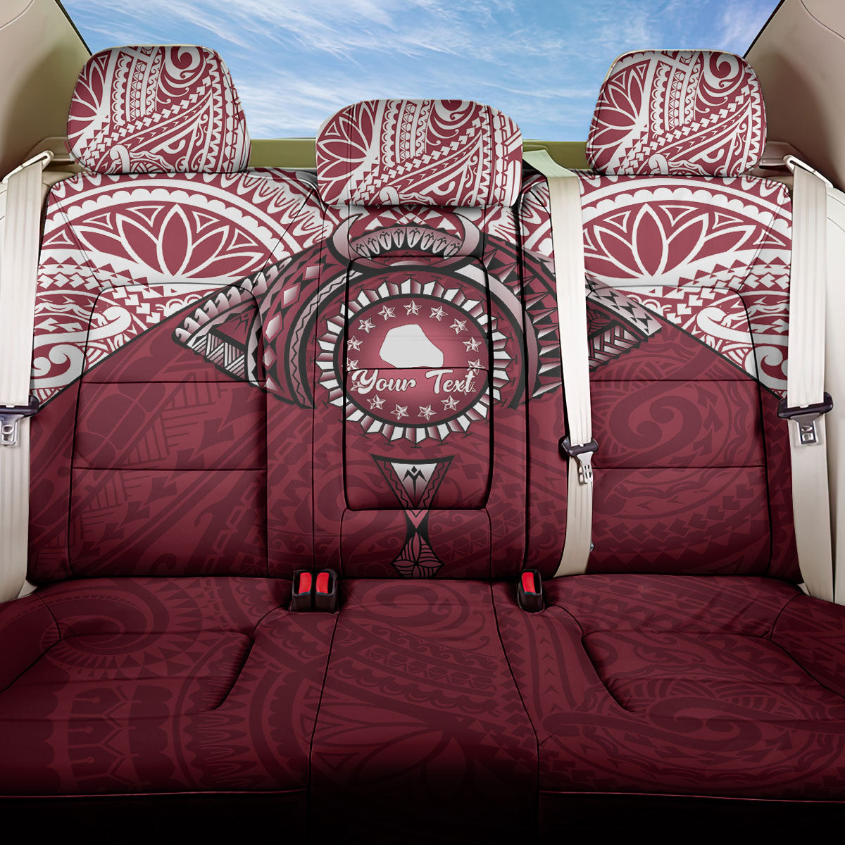 Personalised Cook Islands Mangaia Back Car Seat Cover Map With Kuki Airani Manta Ray Tattoo LT14 One Size Maroon - Polynesian Pride