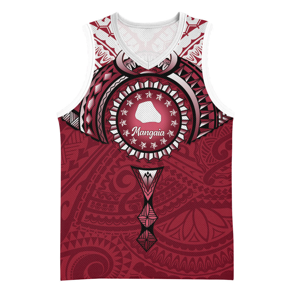Personalised Cook Islands Mangaia Basketball Jersey Map With Kuki Airani Manta Ray Tattoo LT14 Unisex Maroon - Polynesian Pride