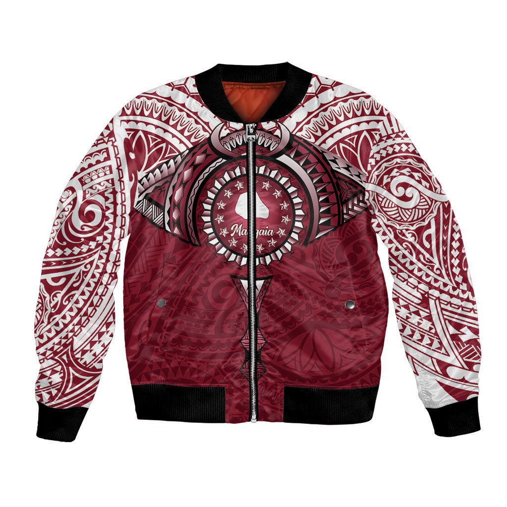 Personalised Cook Islands Mangaia Bomber Jacket Map With Kuki Airani Manta Ray Tattoo LT14 Unisex Maroon - Polynesian Pride