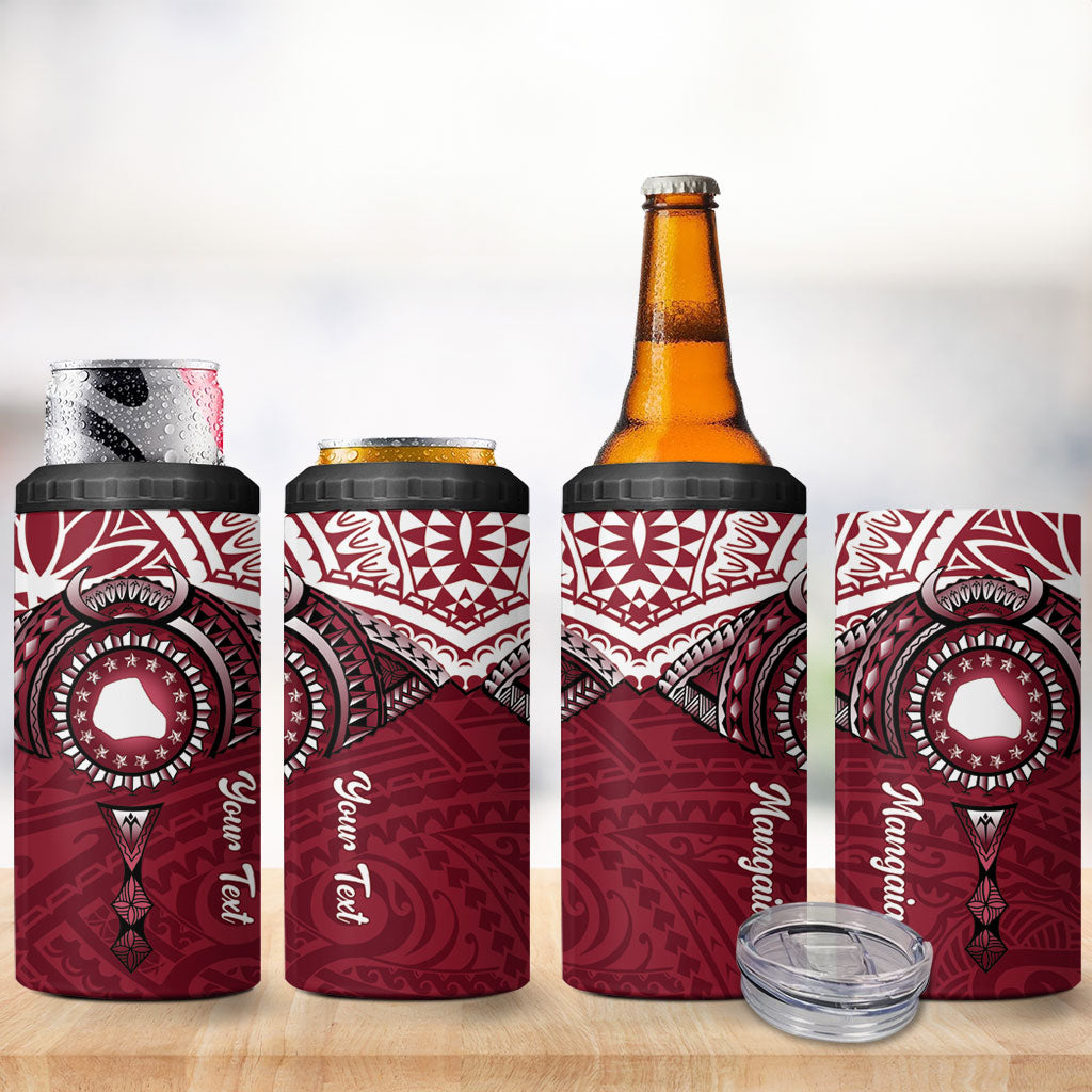 Personalised Cook Islands Mangaia 4 in 1 Can Cooler Tumbler Map With Kuki Airani Manta Ray Tattoo