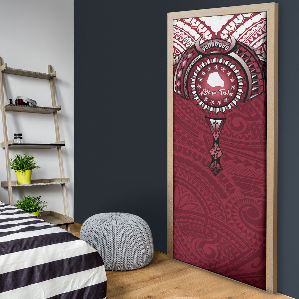 Personalised Cook Islands Mangaia Door Cover Map With Kuki Airani Manta Ray Tattoo